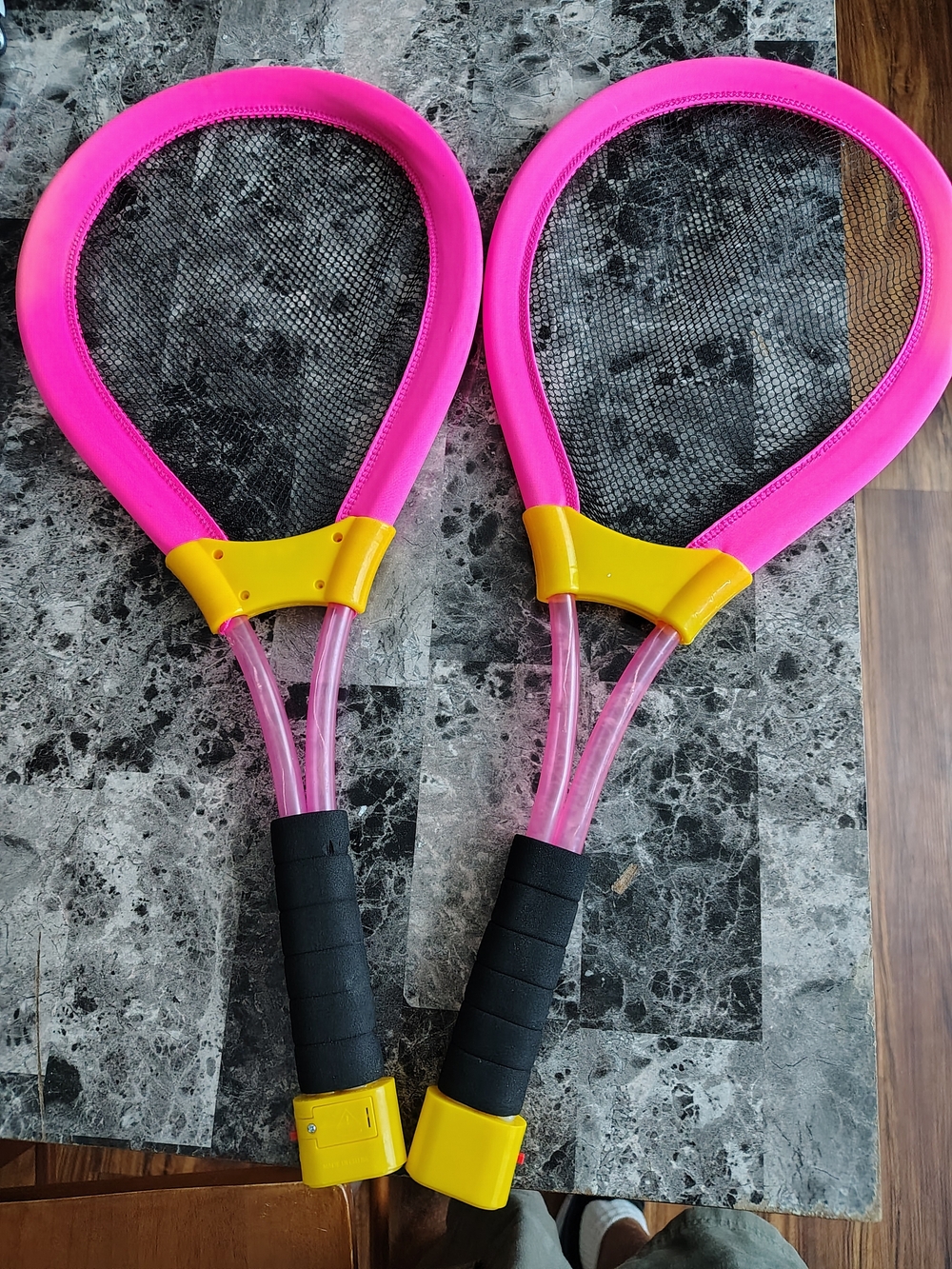 Kids Pink and Yellow Foam Tennis Rackets -Batteries Not Included